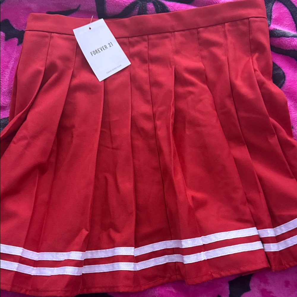 Forever 21 Red Skater Skirt with White Stripes